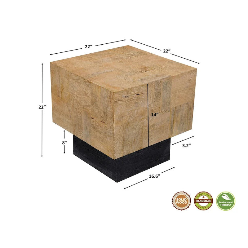 Table d'appoint en bois massif Marron foncé / Marron / Gris foncé — Style moderne, 1 personne