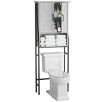 Meuble de rangement pour WC, 2 portes, 1 étagère ouverte, Gris / Expresso / Crème, pour 1 personne