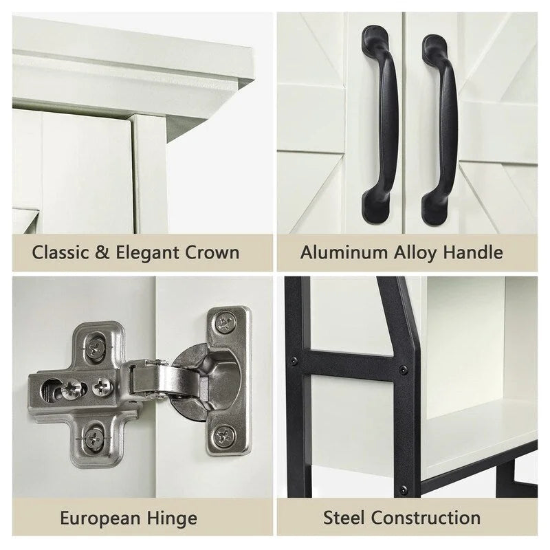 Meuble de rangement pour WC, 2 portes, 1 étagère ouverte, Gris / Expresso / Crème, pour 1 personne