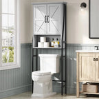 Meuble de rangement pour WC, 2 portes, 1 étagère ouverte, Gris / Expresso / Crème, pour 1 personne