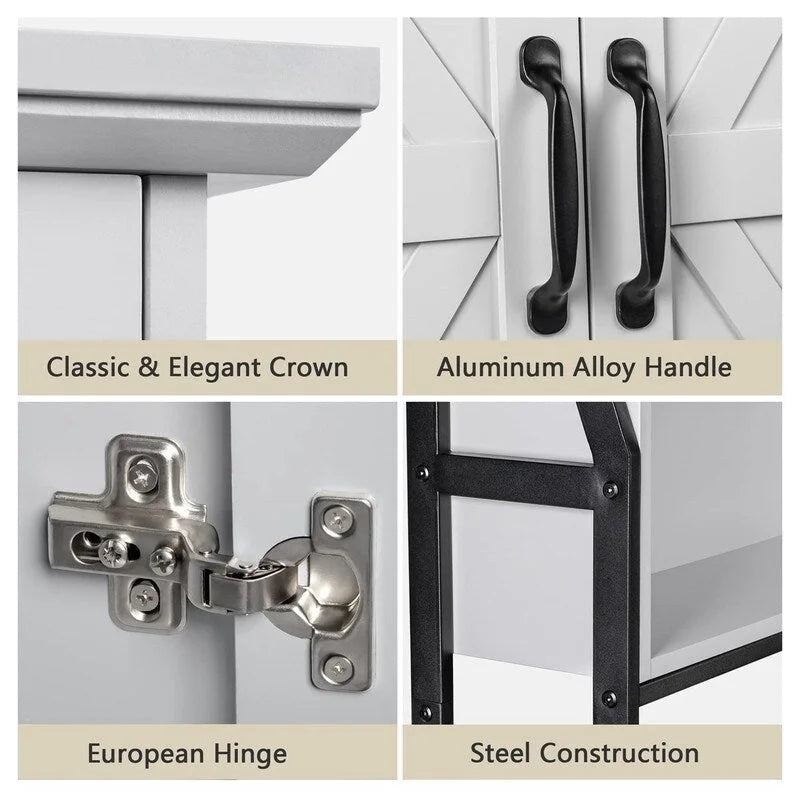 Meuble de rangement pour WC, 2 portes, 1 étagère ouverte, Gris / Expresso / Crème, pour 1 personne