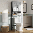 Meuble de rangement pour WC, 2 portes, 1 étagère ouverte, Gris / Expresso / Crème, pour 1 personne