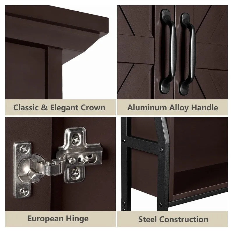 Meuble de rangement pour WC, 2 portes, 1 étagère ouverte, Gris / Expresso / Crème, pour 1 personne