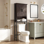 Meuble de rangement pour WC, 2 portes, 1 étagère ouverte, Gris / Expresso / Crème, pour 1 personne