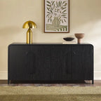 Buffet moderne noir/chêne côtier de 64 po avec bords tombants et poignées en bois