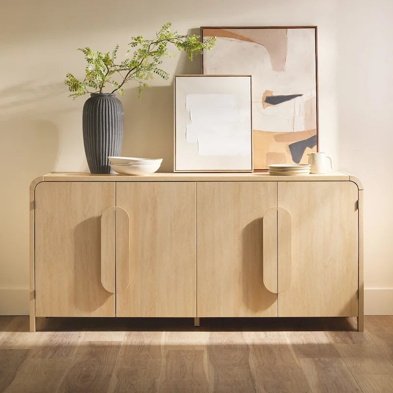 Buffet moderne noir/chêne côtier de 64 po avec bords tombants et poignées en bois
