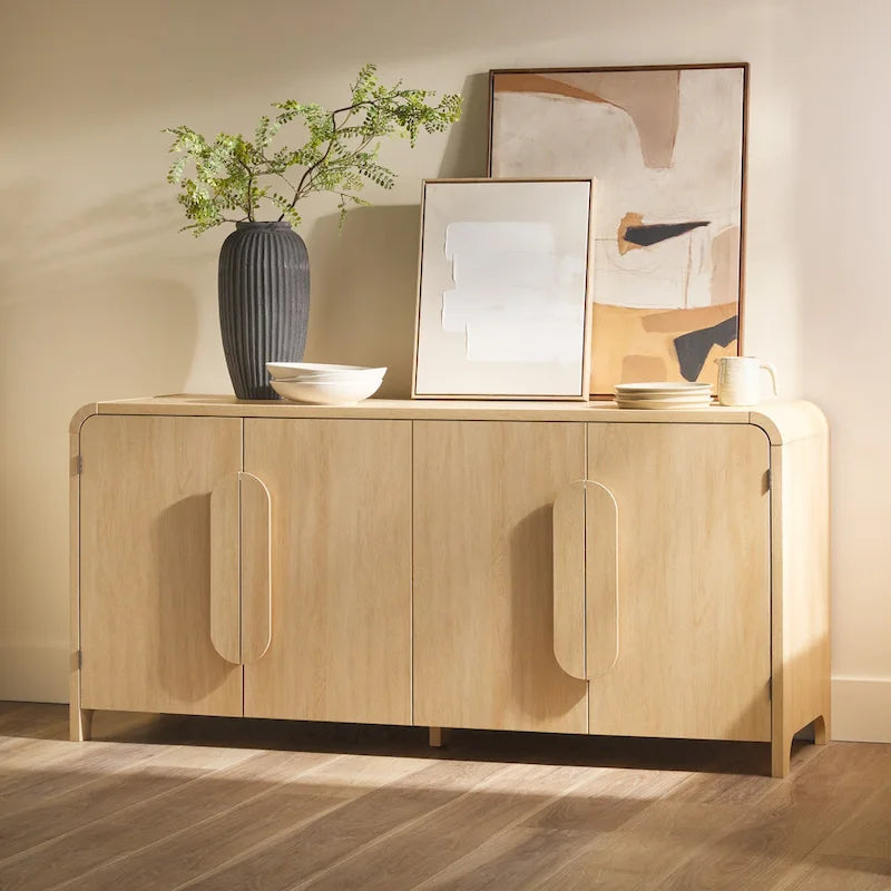 Buffet moderne noir/chêne côtier de 64 po avec bords tombants et poignées en bois