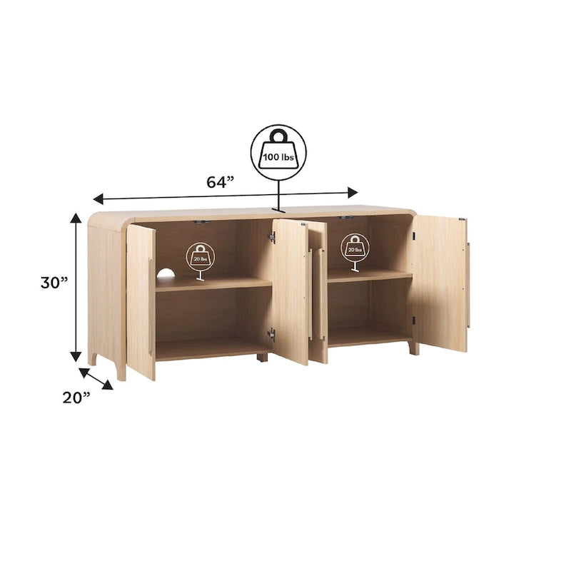 Buffet moderne noir/chêne côtier de 64 po avec bords tombants et poignées en bois
