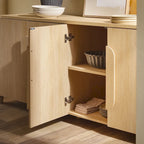 Buffet moderne noir/chêne côtier de 64 po avec bords tombants et poignées en bois