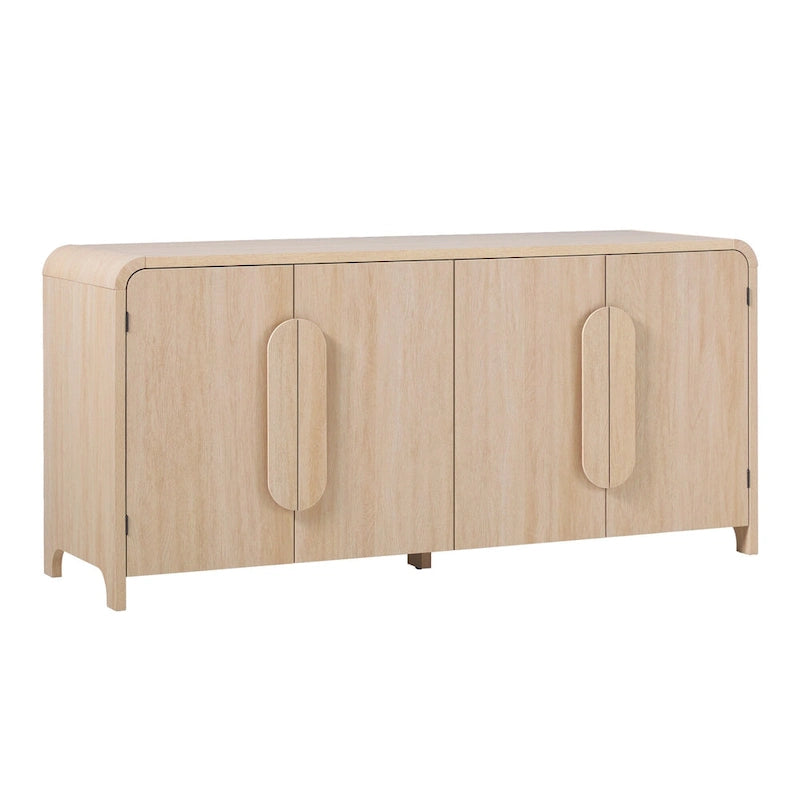 Buffet moderne noir/chêne côtier de 64 po avec bords tombants et poignées en bois