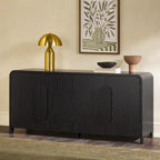 Buffet moderne noir/chêne côtier de 64 po avec bords tombants et poignées en bois