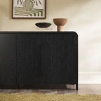 Buffet moderne noir/chêne côtier de 64 po avec bords tombants et poignées en bois
