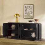 Buffet moderne noir/chêne côtier de 64 po avec bords tombants et poignées en bois