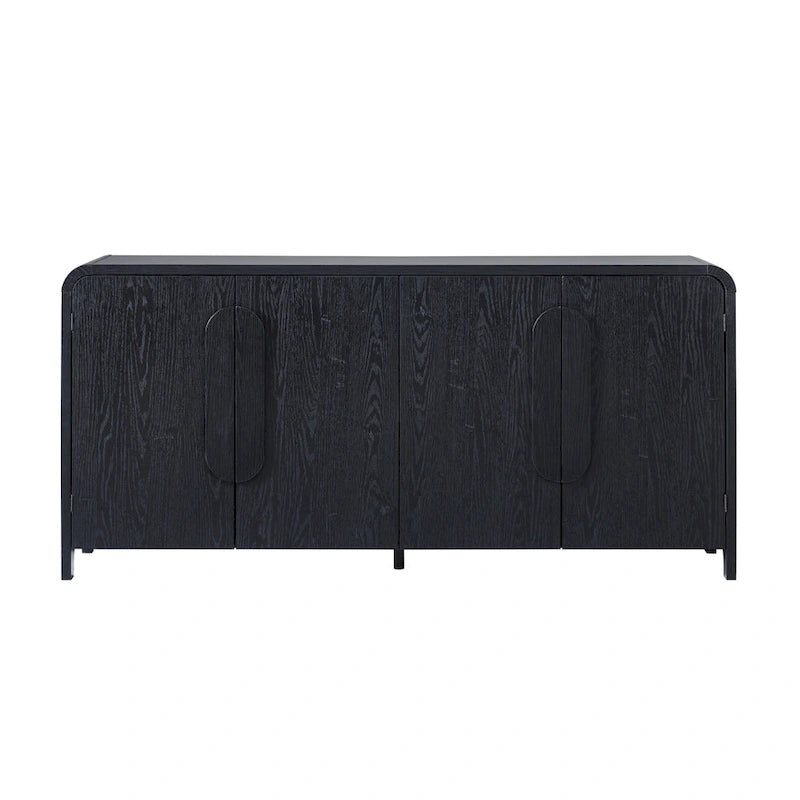 Buffet moderne noir/chêne côtier de 64 po avec bords tombants et poignées en bois