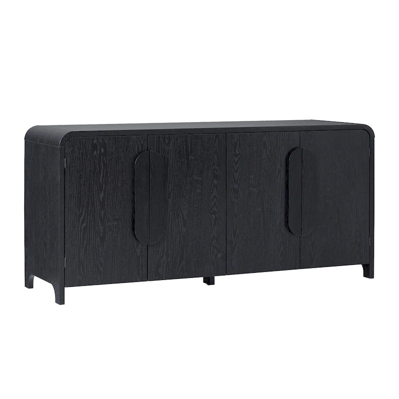 Buffet moderne noir/chêne côtier de 64 po avec bords tombants et poignées en bois