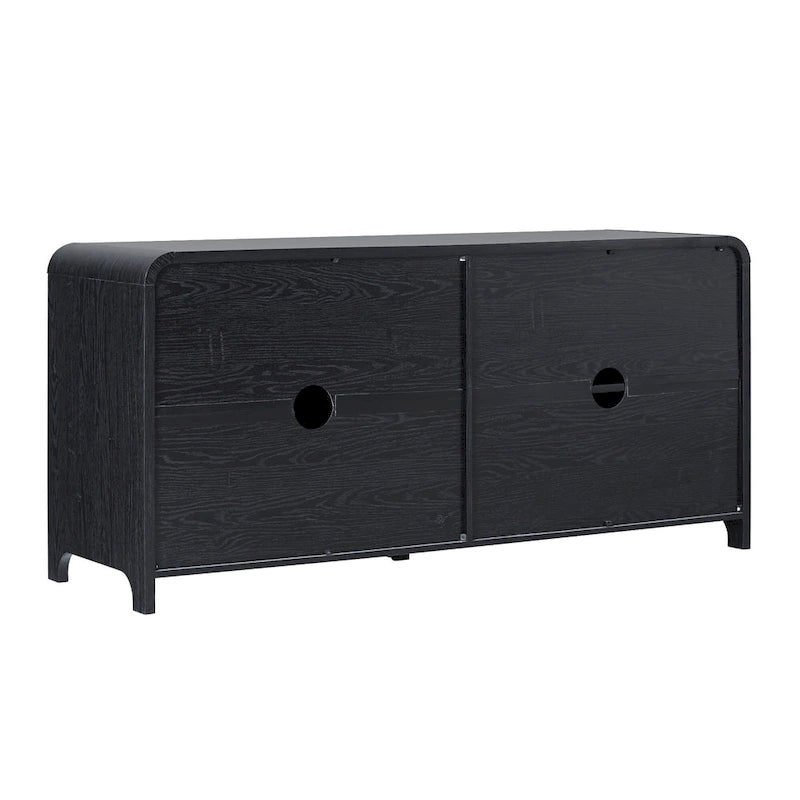 Buffet moderne noir/chêne côtier de 64 po avec bords tombants et poignées en bois
