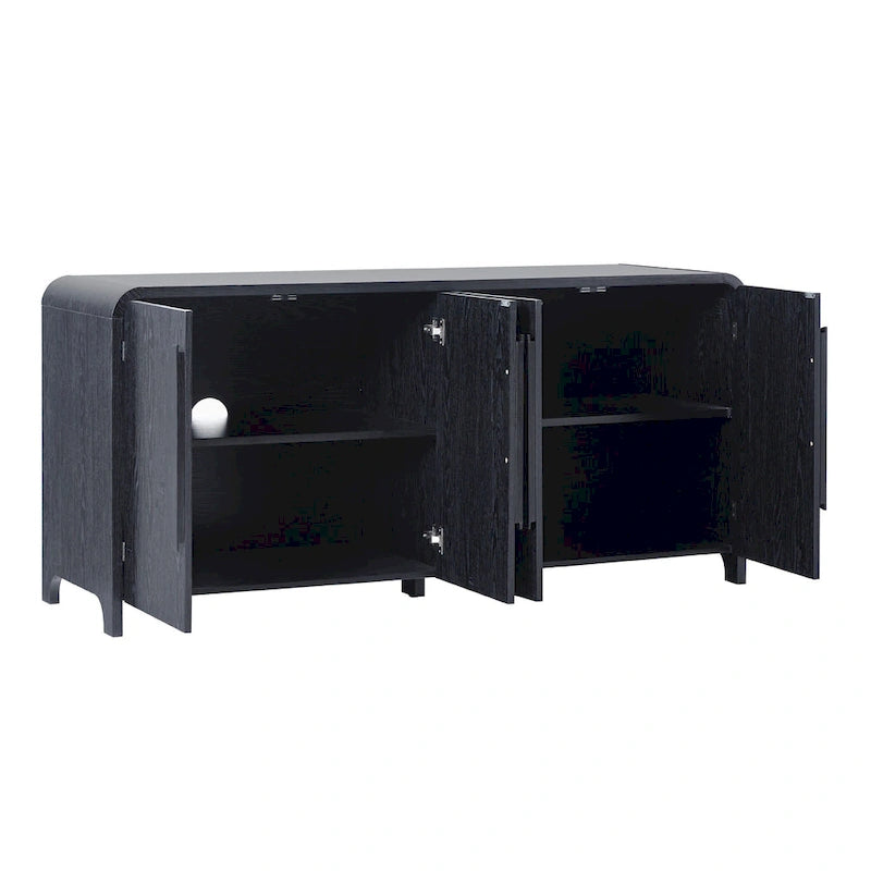 Buffet moderne noir/chêne côtier de 64 po avec bords tombants et poignées en bois