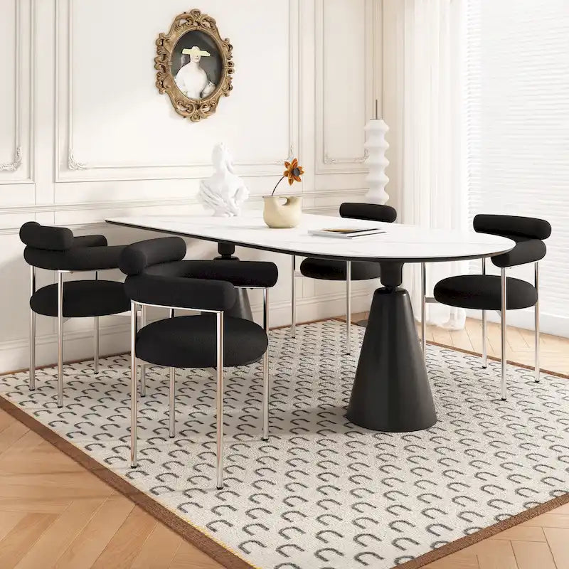 Chaises de salle à manger en tissu noir/blanc/gris avec pieds en métal, lot de 2 ou 4