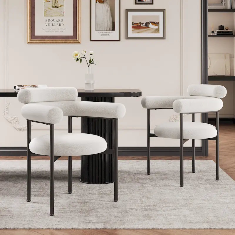 Chaises de salle à manger en tissu noir/blanc/gris avec pieds en métal, lot de 2 ou 4
