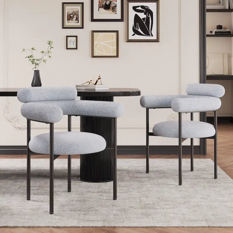 Chaises de salle à manger en tissu noir/blanc/gris avec pieds en métal, lot de 2 ou 4