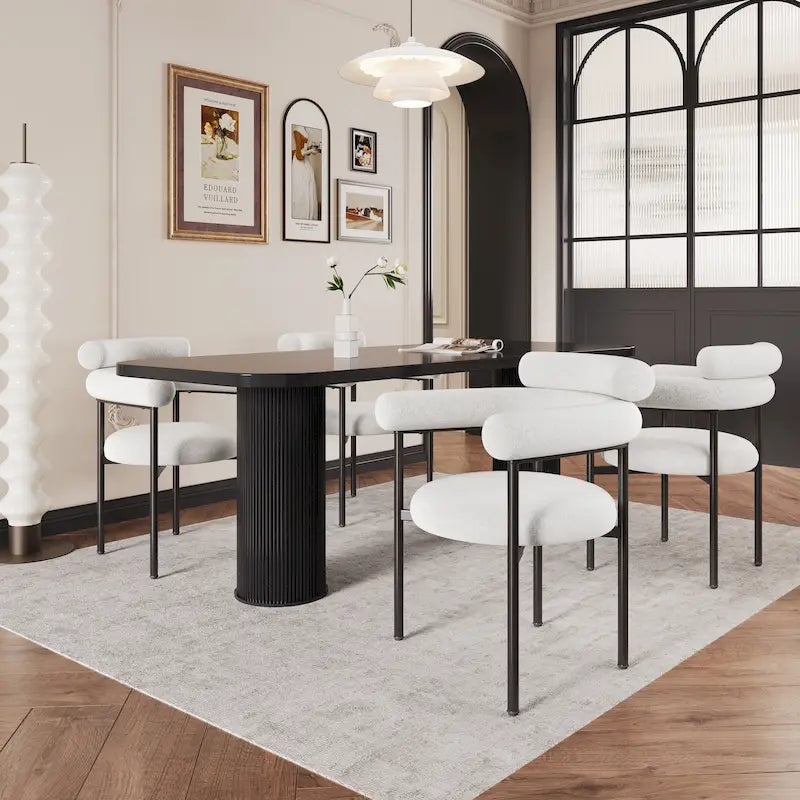 Chaises de salle à manger en tissu noir/blanc/gris avec pieds en métal, lot de 2 ou 4