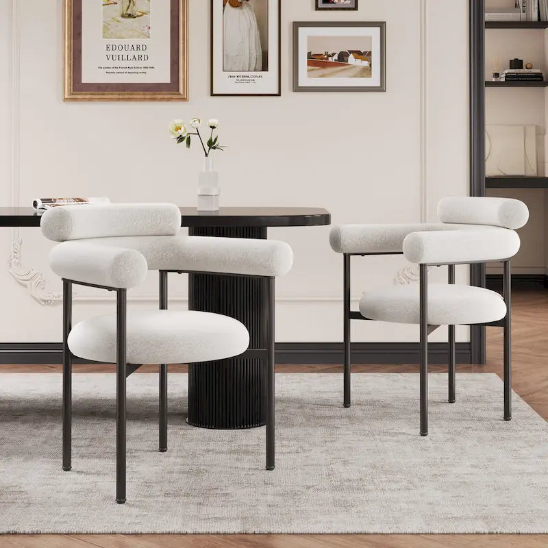 Chaises de salle à manger en tissu noir/blanc/gris avec pieds en métal, lot de 2 ou 4