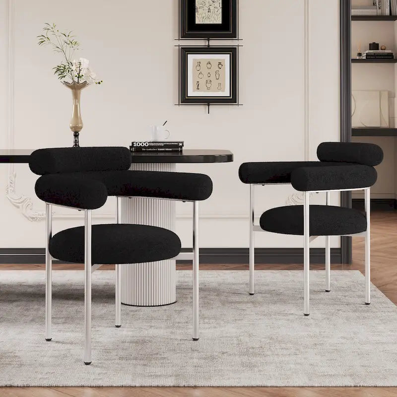 Chaises de salle à manger en tissu noir/blanc/gris avec pieds en métal, lot de 2 ou 4