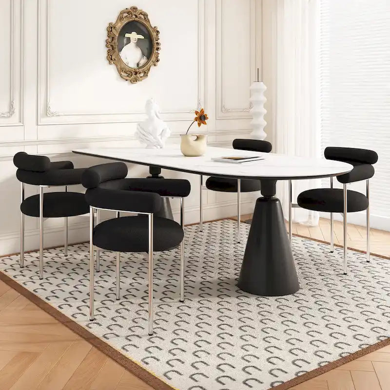 Chaises de salle à manger en tissu noir/blanc/gris avec pieds en métal, lot de 2 ou 4