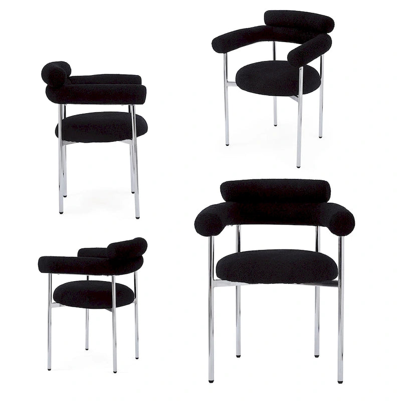 Chaises de salle à manger en tissu noir/blanc/gris avec pieds en métal, lot de 2 ou 4