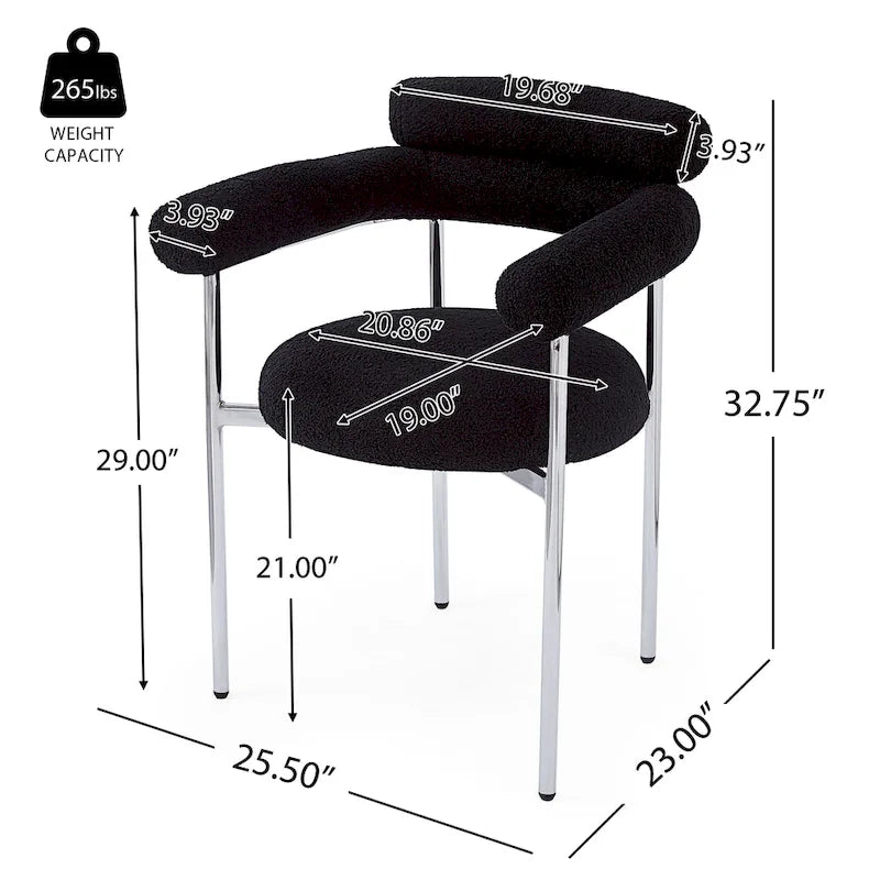 Chaises de salle à manger en tissu noir/blanc/gris avec pieds en métal, lot de 2 ou 4