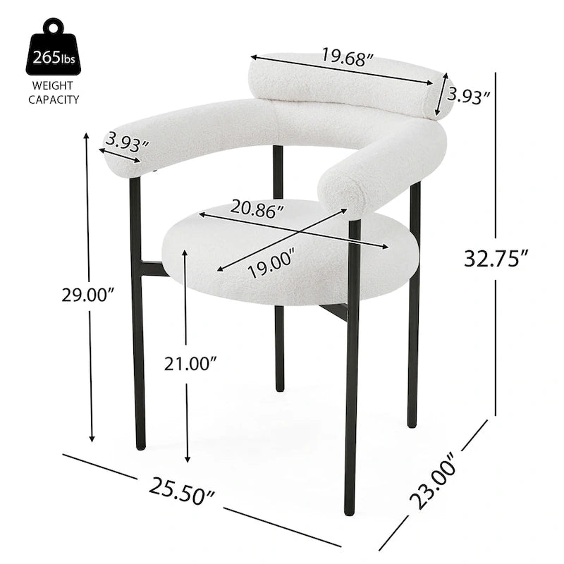 Chaises de salle à manger en tissu noir/blanc/gris avec pieds en métal, lot de 2 ou 4