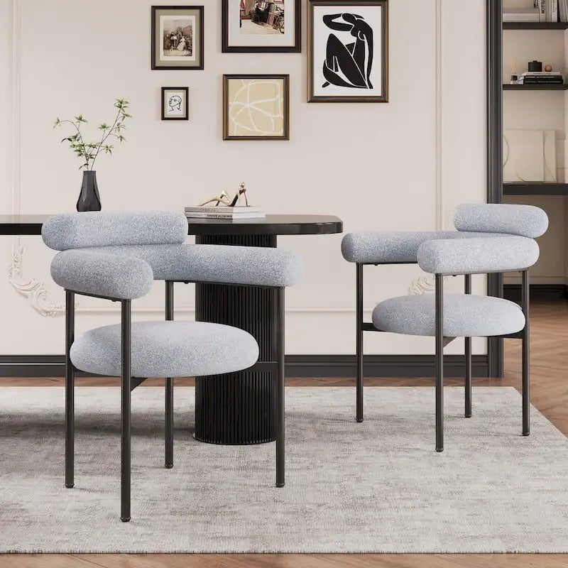 Chaises de salle à manger en tissu noir/blanc/gris avec pieds en métal, lot de 2 ou 4