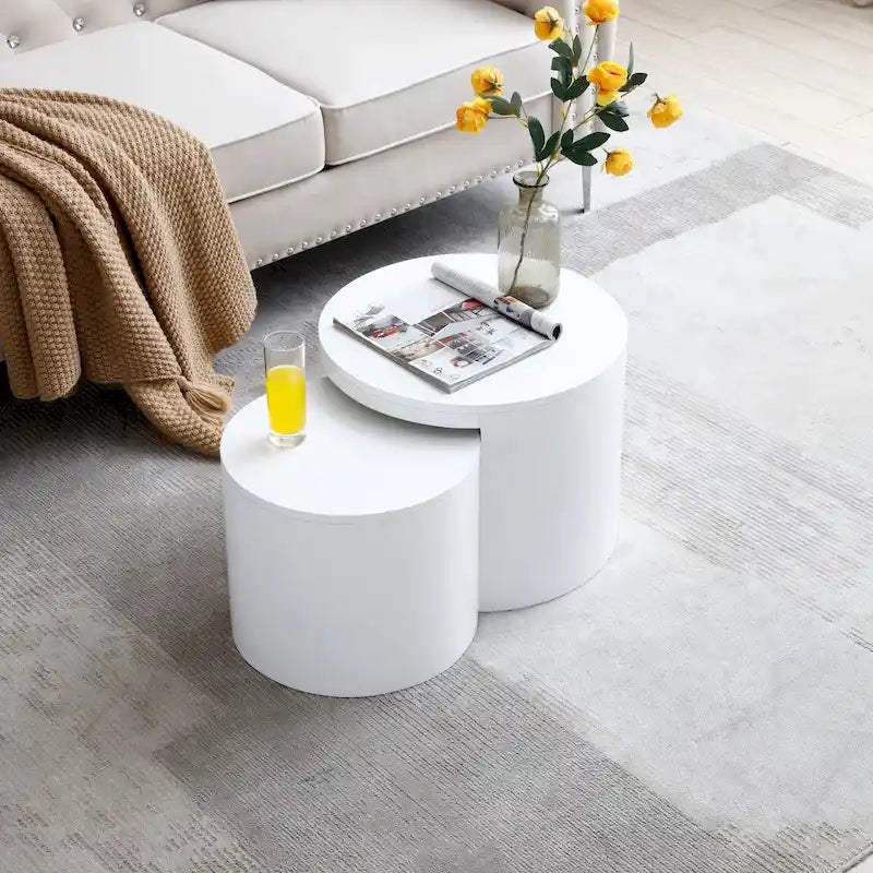 Tables gigognes blanches/noires, lot de 2