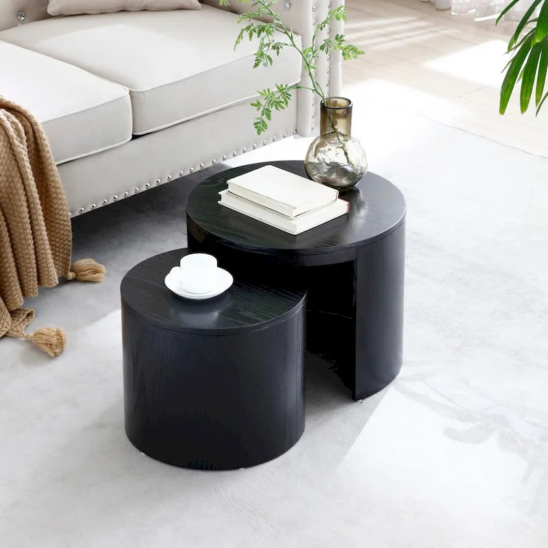 Tables gigognes blanches/noires, lot de 2